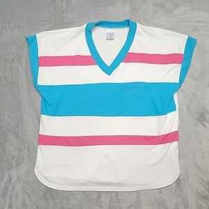Vintage Laps Shirt Women 1X Striped V-Neck 80s 90s Retro Colorblock, Made In USA